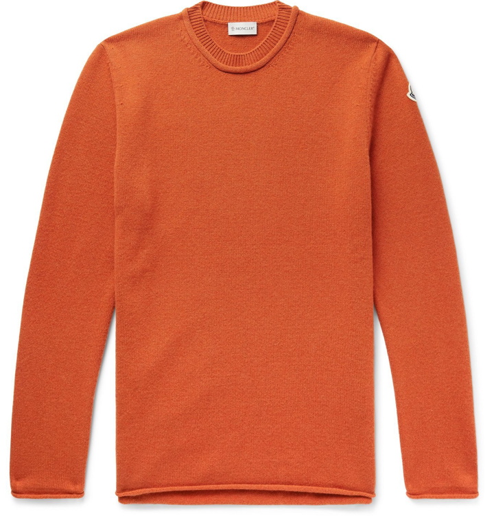 Photo: Moncler - Logo-Appliquéd Wool and Cashmere-Blend Sweater - Orange