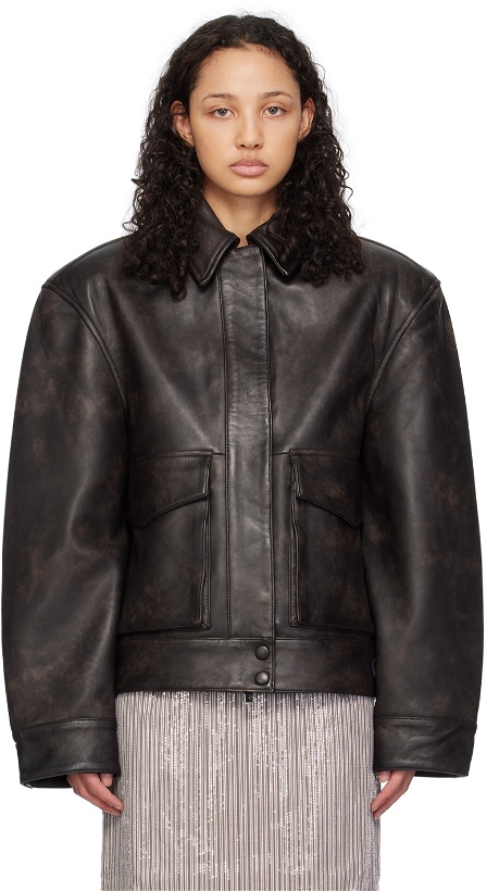 Photo: REMAIN Birger Christensen Brown V-Shaped Leather Jacket