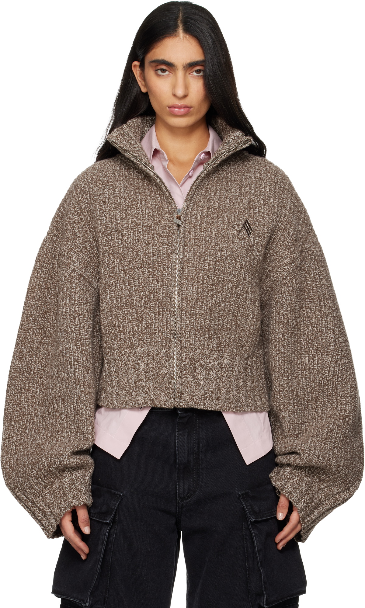 The Attico Brown Wool Cashmere Cardigan