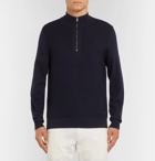 Hugo Boss - Textured-Knit Virgin Wool Half-Zip Sweater - Men - Navy
