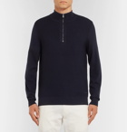 Hugo Boss - Textured-Knit Virgin Wool Half-Zip Sweater - Men - Navy