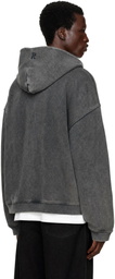 Represent Gray Initial Boxy Zip Through Hoodie