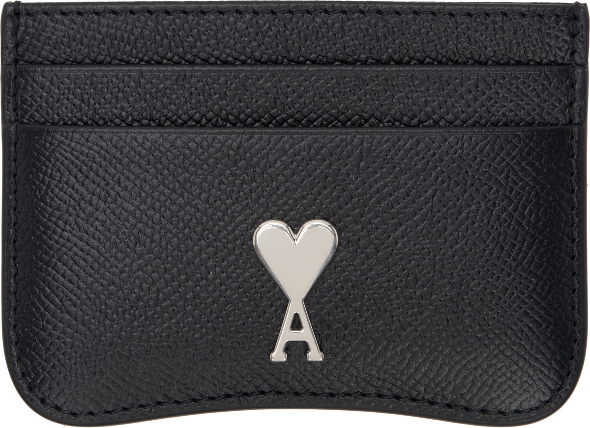 AMI Paris Black Leather Paris Paris Card Holder