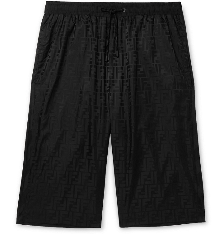 Photo: Fendi - Logo-Print Satin Drawstring Shorts - Black