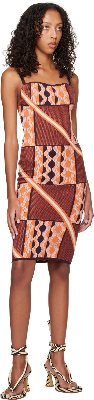 Ahluwalia Brown & Orange Taffi Midi Dress