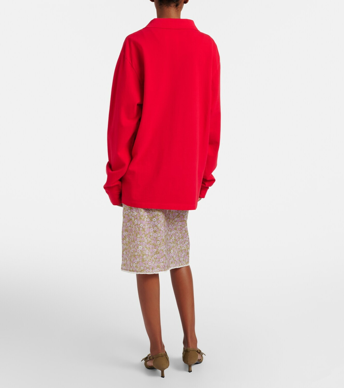 Prada Lace-trimmed floral midi skirt