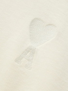 AMI PARIS - Logo-Embroidered Organic Cotton-Jersey Hoodie - Neutrals