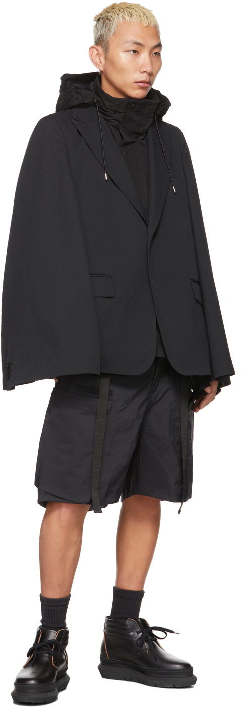 Black Suiting Mix Cape Blazer Black サカイ-