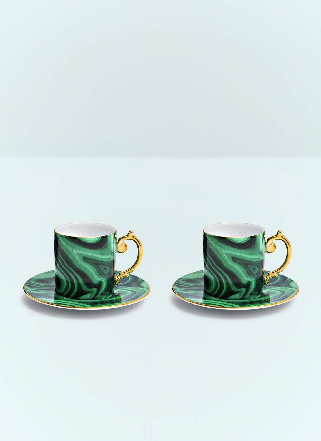 L'Objet Set Of Two Malachite Espresso Cups And Saucers
