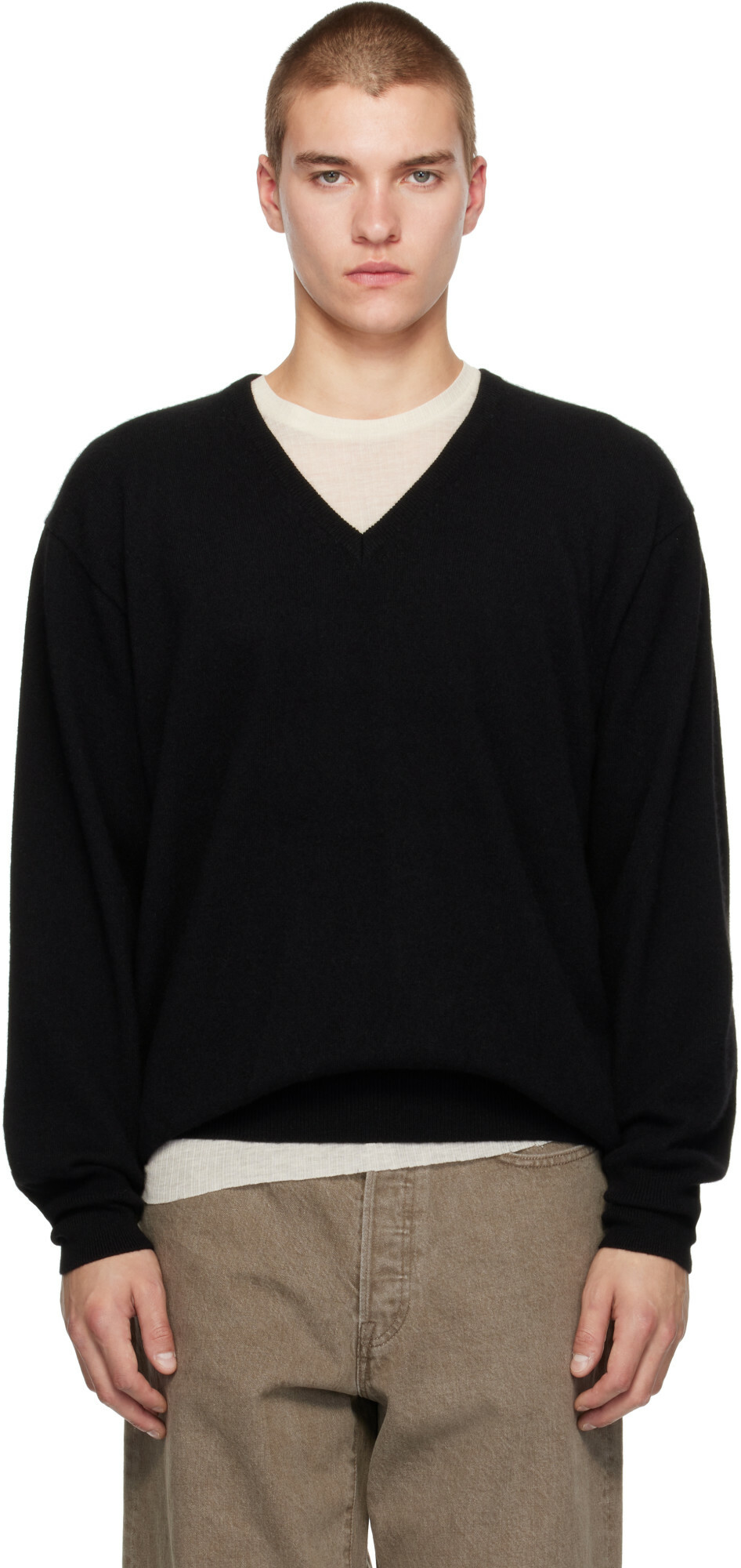 ssstein Black Pure Cashmere V-Neck Sweater ssstein
