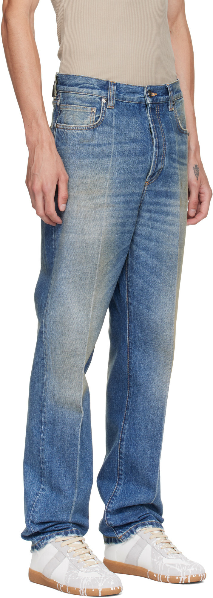 Versace Blue Distressed Straight Jeans