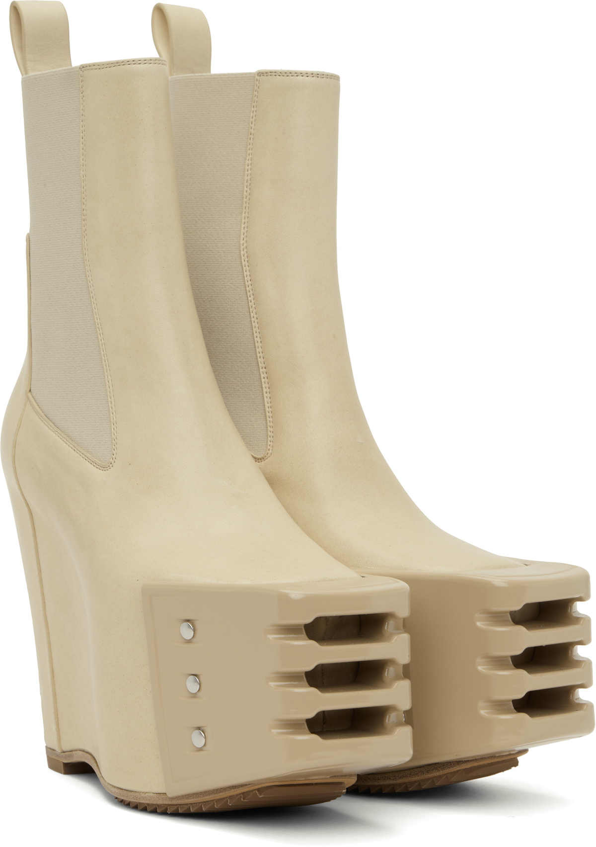 Rick Owens Beige Hollywood Grilled Wedge Beatle Chelsea Boots