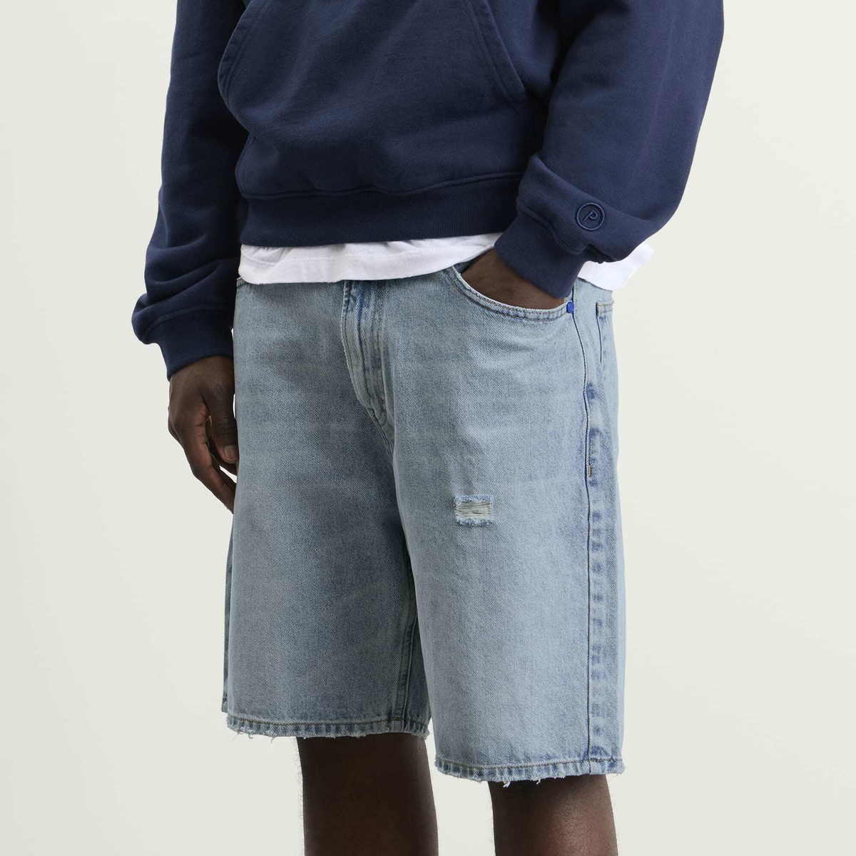 Picante Men's Distressed Denim Short in Thrashed Blue