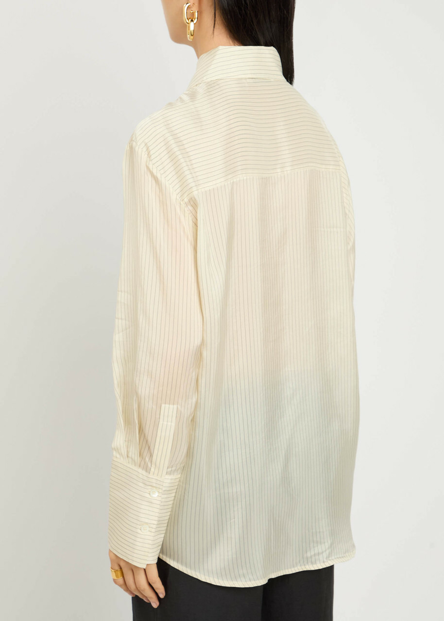 Anine Bing Bridget Pinstriped Satin Shirt Cream