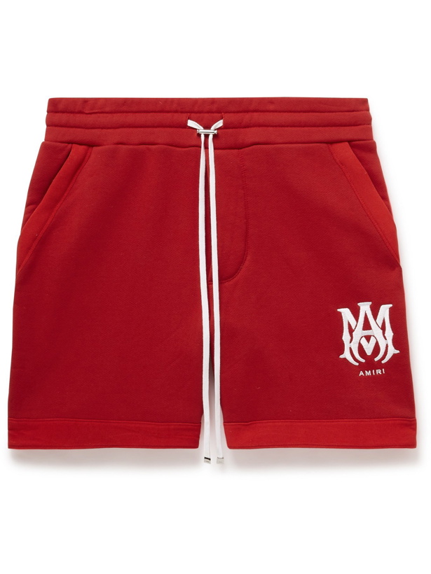 Photo: AMIRI - Logo-Embroidered Loopback Cotton-Jersey Drawstring Shorts - Red