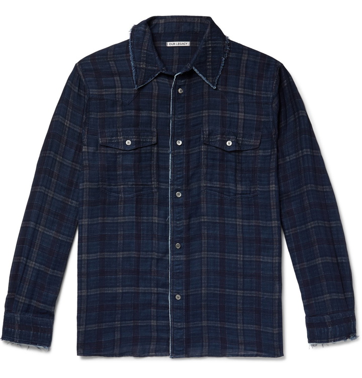 Photo: Our Legacy - New Frontier Distressed Checked Cotton Shirt - Blue