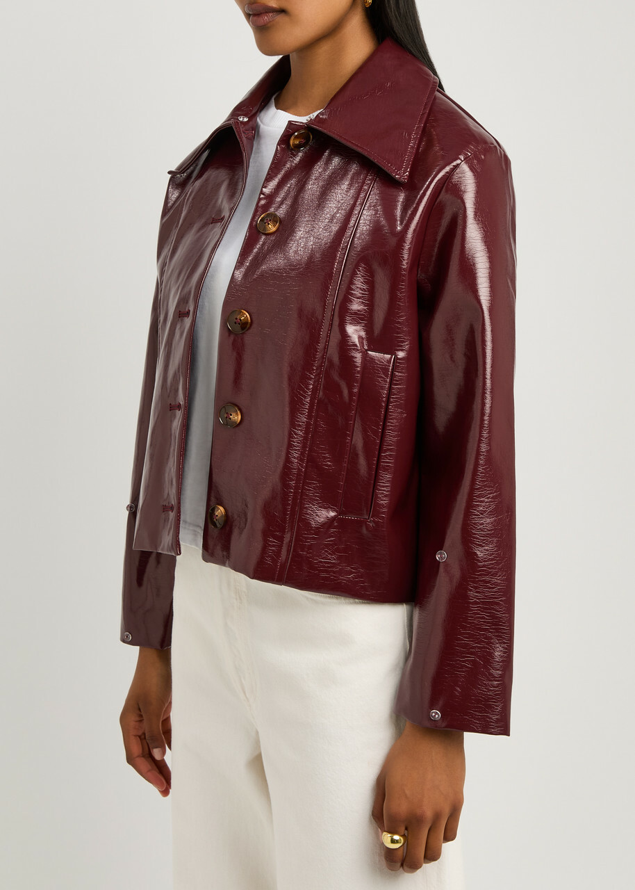 Kitri Bonnie Faux Shearling-trimmed Vinyl Jacket Burgundy
