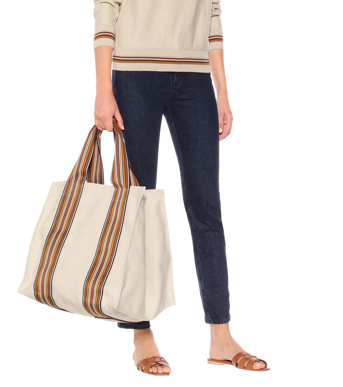 直営店【Loro Piana】The Suitcase Stripe Bag トートバッグ The Suitcase Stripe Mini canvas tote bag in multicoloured