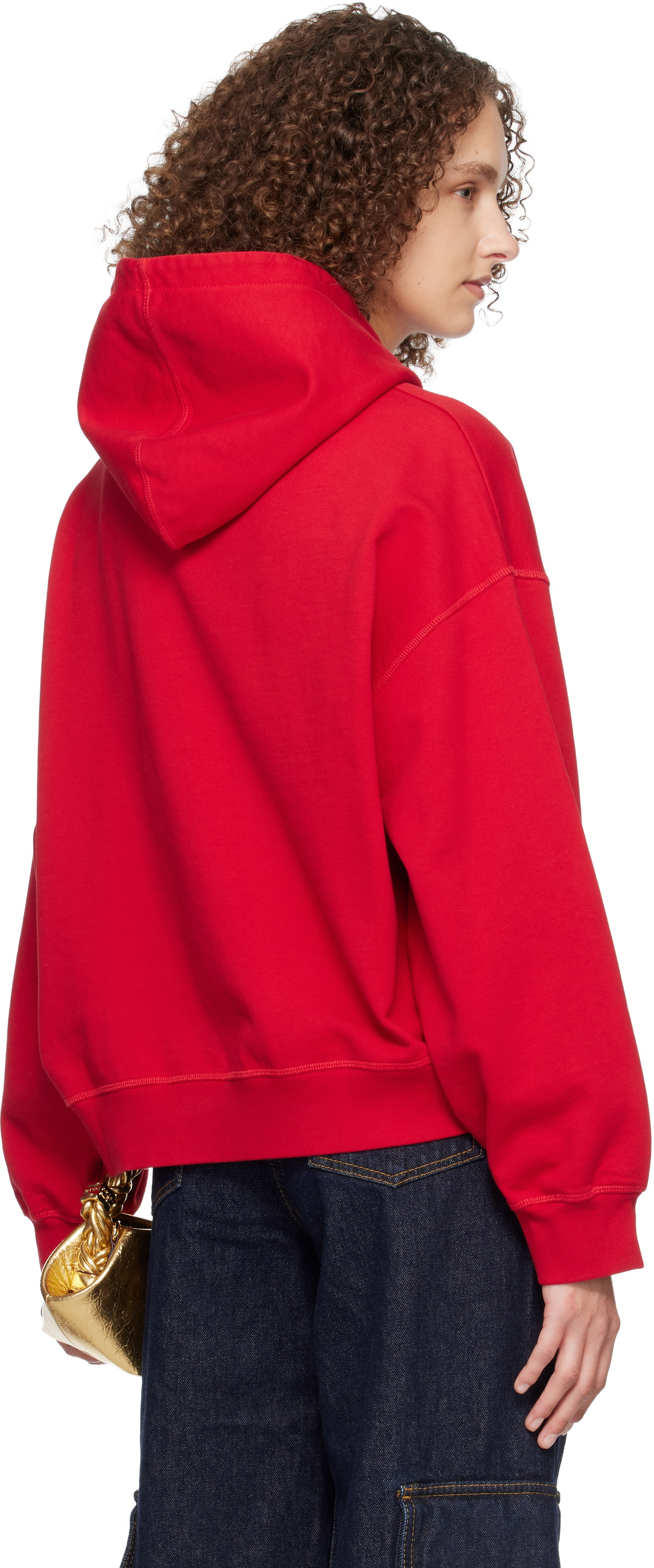 GANNI Red Graphic Cropped Hoodie