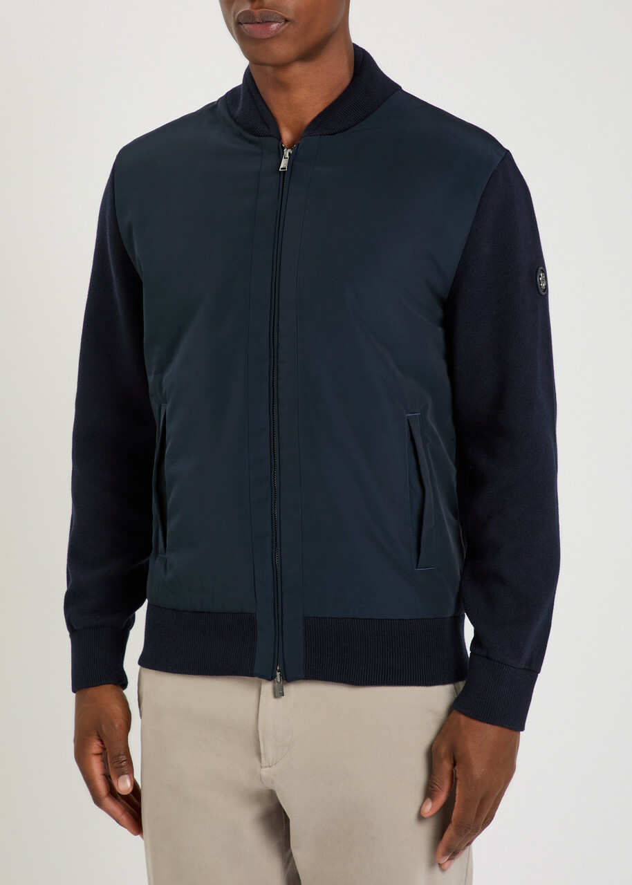 Boss Levaio Quilted Cotton and Shell Bomber Jacket Navy