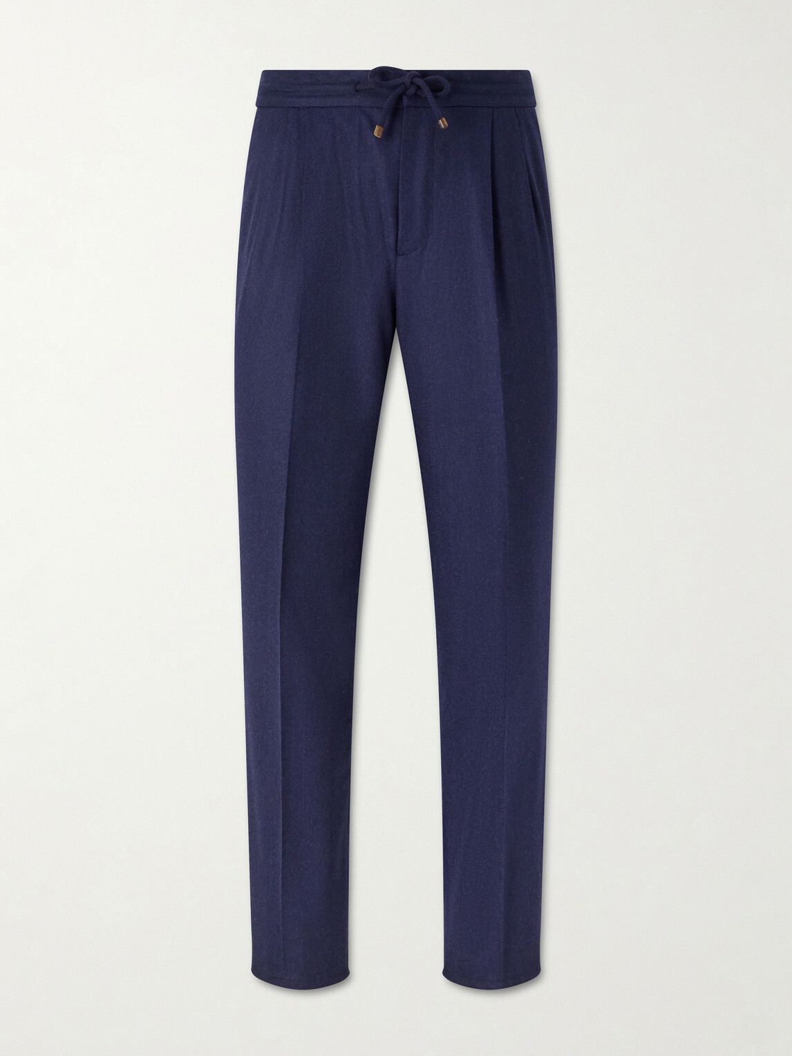 Brunello Cucinelli - Tapered Pleated Virgin Wool-Flannel Drawstring Trousers - Blue