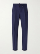 Brunello Cucinelli - Tapered Pleated Virgin Wool-Flannel Drawstring Trousers - Blue