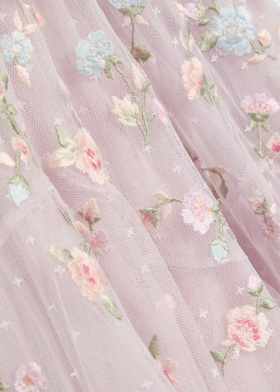 Needle & Thread Sylvia Rose Floral-embroidered Tulle Gown Light Purple