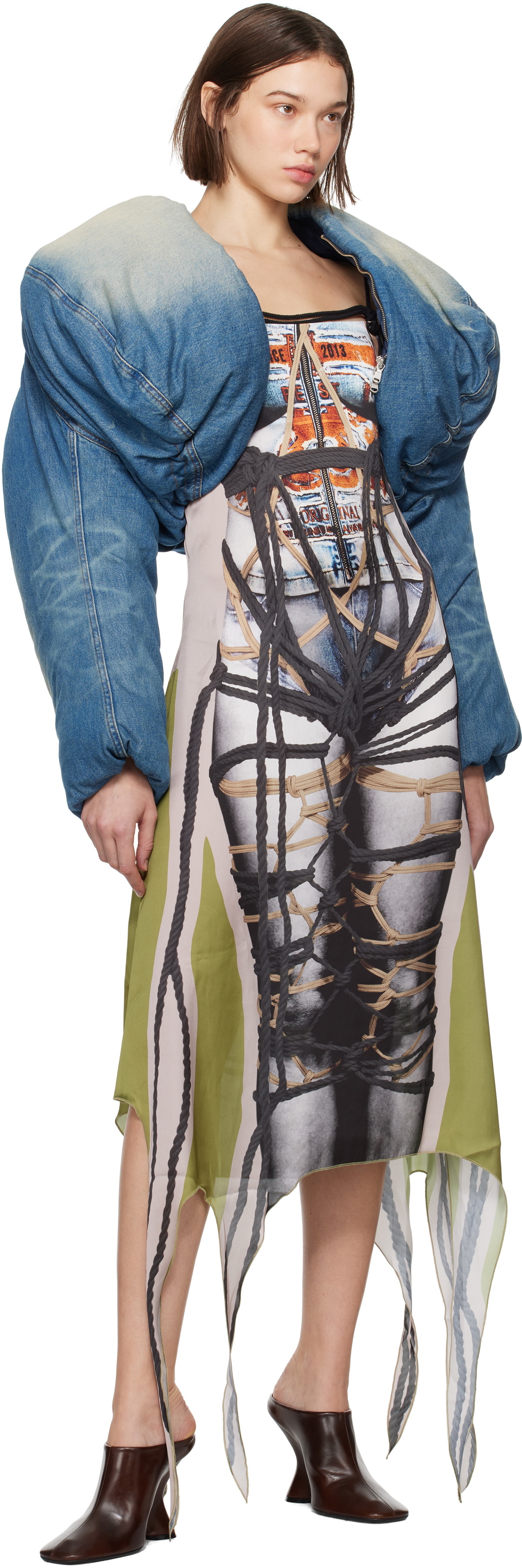 Y/Project Blue Cropped Puffer Denim Jacket