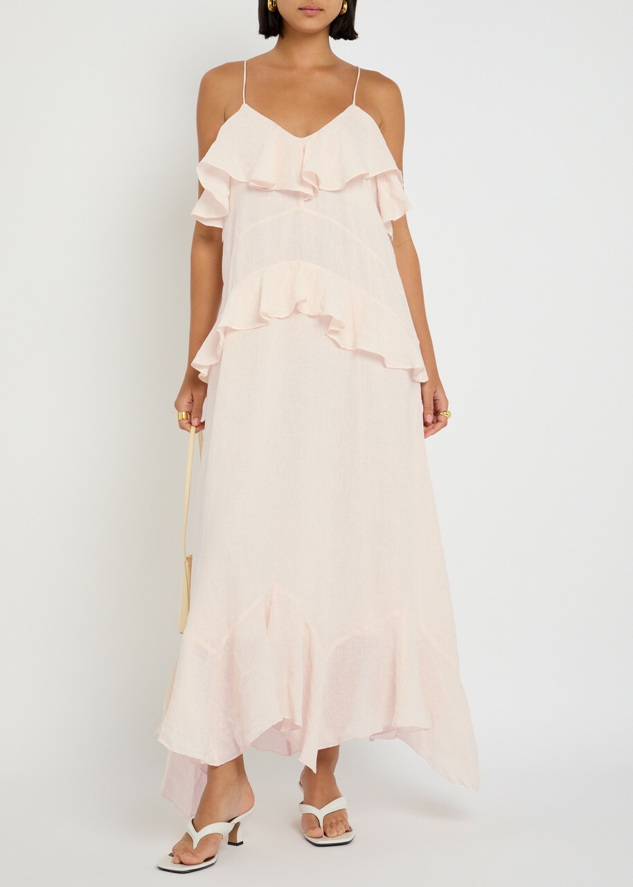 Skall Studio Benedicte Ruffled Linen Maxi Dress Light Pink