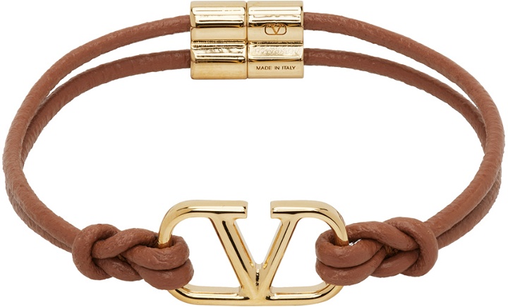Photo: Valentino Garavani Brown Leather VLogo Signature Bracelet