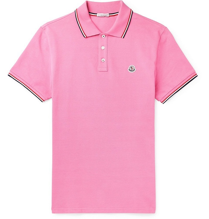 Photo: Moncler - Contrast-Tipped Cotton-Piqué Polo Shirt - Pink