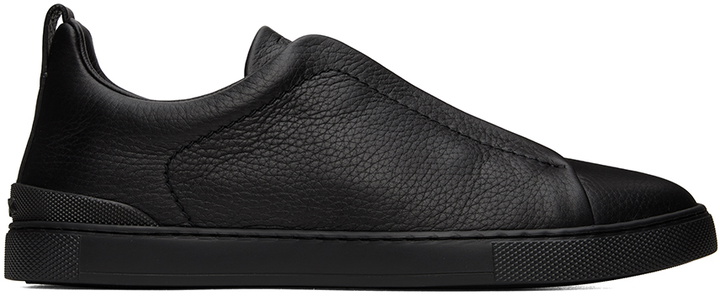 Photo: ZEGNA Black Triple Stitch Sneakers