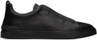 ZEGNA Black Triple Stitch Sneakers