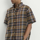 Beams Plus Men's Short Sleeve Button Down Madras Shirt in Brown