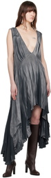 Edward Cuming Gray Plunging V-Neck Midi Dress