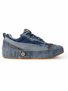 Loewe - Patchwork Distressed Denim Sneakers - Blue