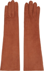 Lanvin Brown Long Slim Suede Gloves