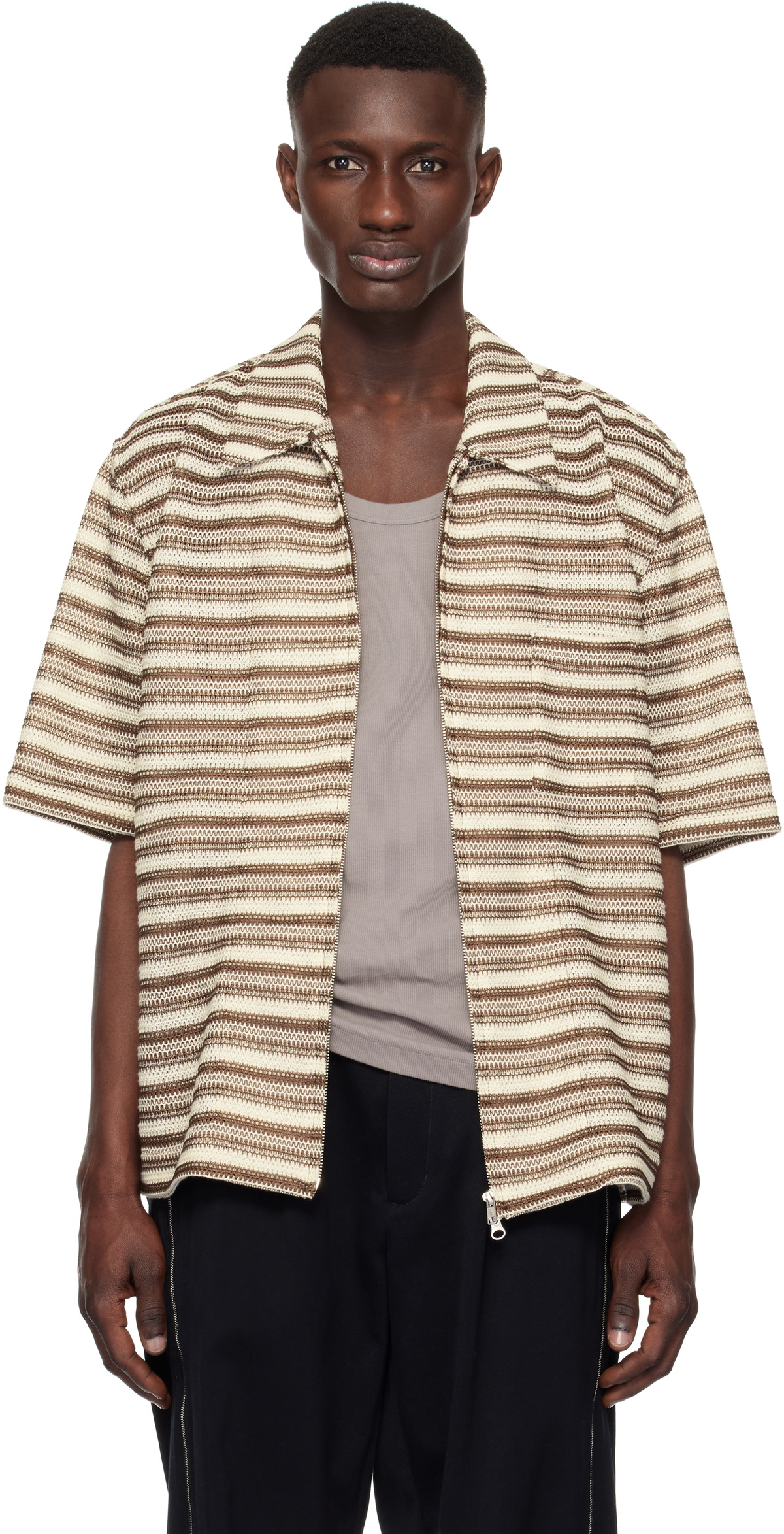 Song for the Mute Brown & Off-White Zip Up Box Shirt Song