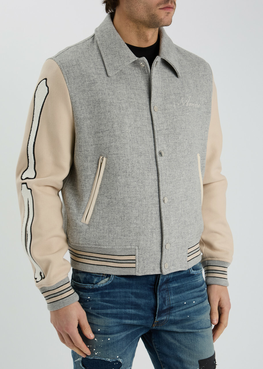 Amiri Bones Wool-blend Varsity Jacket Grey Amiri
