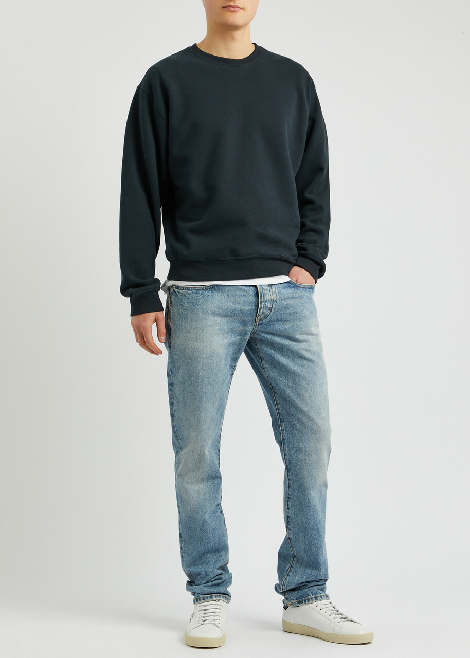 Saint Laurent Logo-embroidered Cotton Sweatshirt Dark Blue Saint