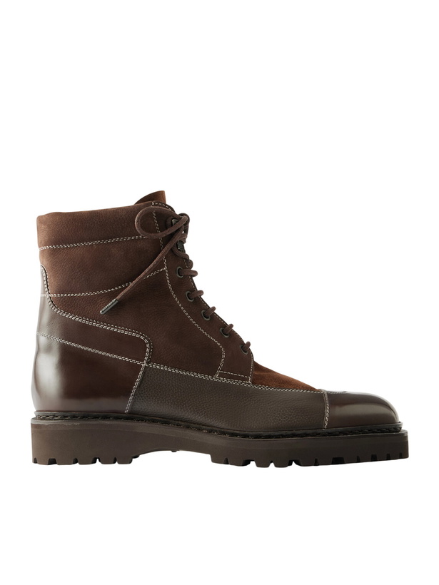 Photo: John Lobb - Peak Patchwork Leather, Suede and Nubuck Lace-Up Boots - Brown