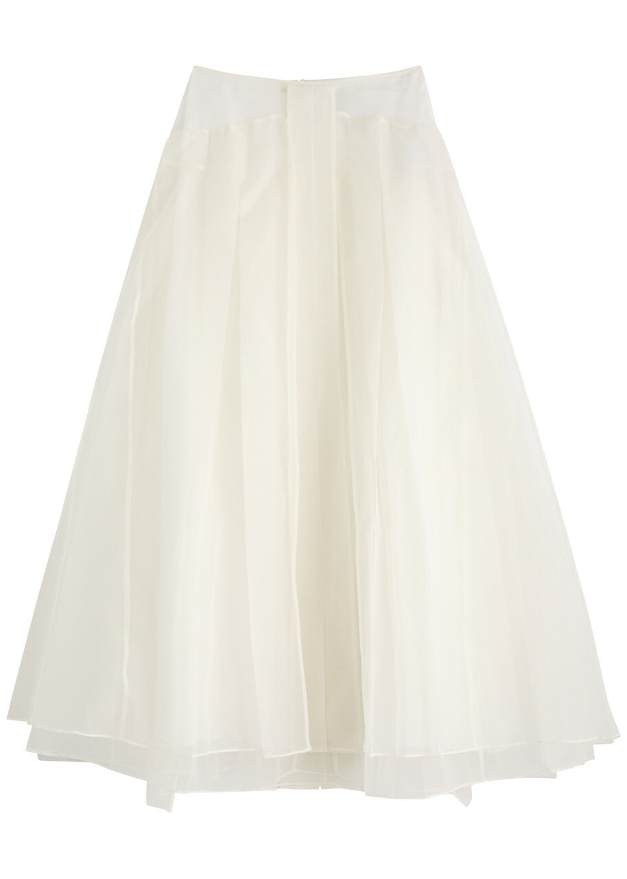 16 Arlington Mae Panelled Silk-organza Midi Skirt White