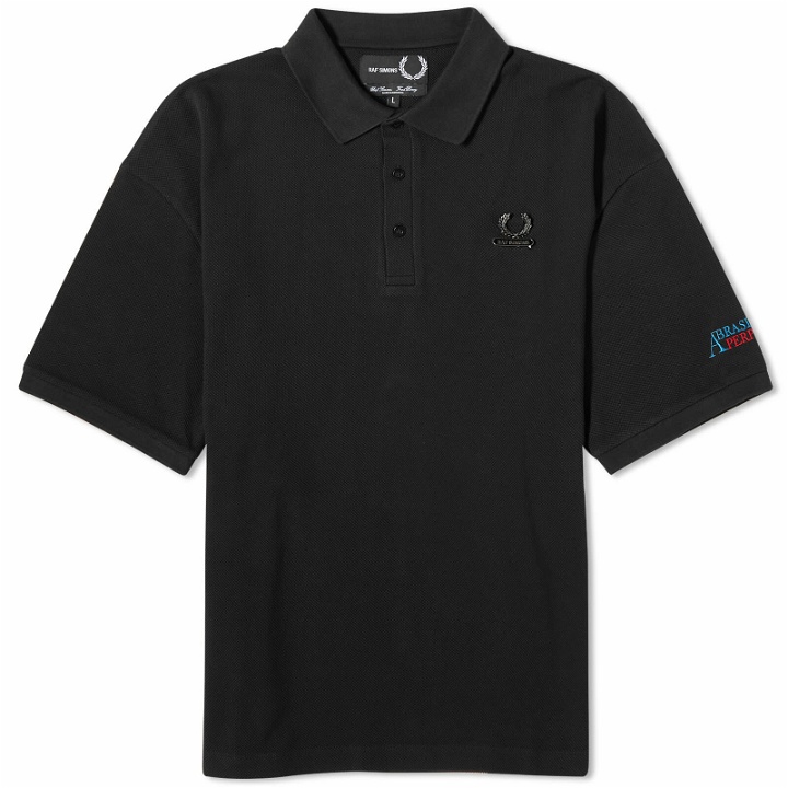Photo: Fred Perry Men's x Raf Simons Embroidered Oversized Polo Shirt in Black