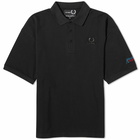 Fred Perry Men's x Raf Simons Embroidered Oversized Polo Shirt in Black