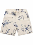 The Elder Statesman - Botanic Straight-Leg Printed Slub Cotton and Silk-Blend Drawstring Shorts - Neutrals