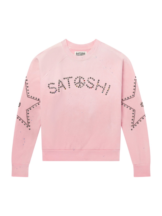 Photo: Satoshi Nakamoto - Distressed Studded Cotton-Jersey Sweatshirt - Pink