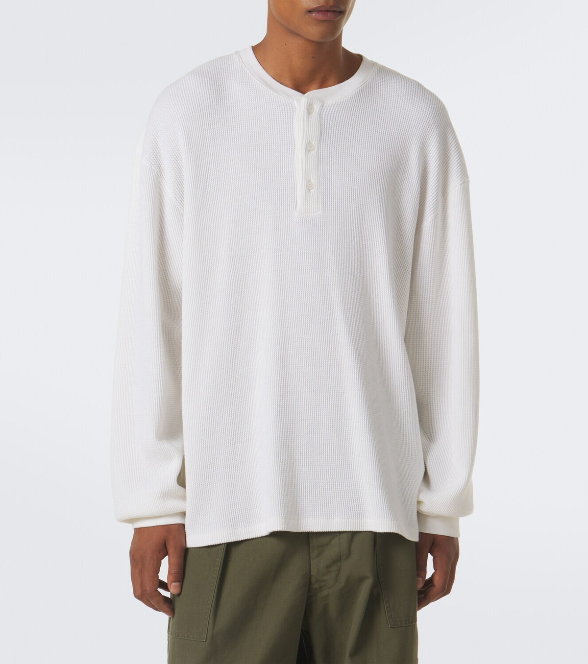 A.Presse Waffle-knit cotton-blend Henley shirt