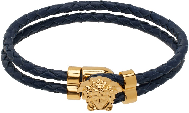 Photo: Versace Navy Medusa Leather Bracelet