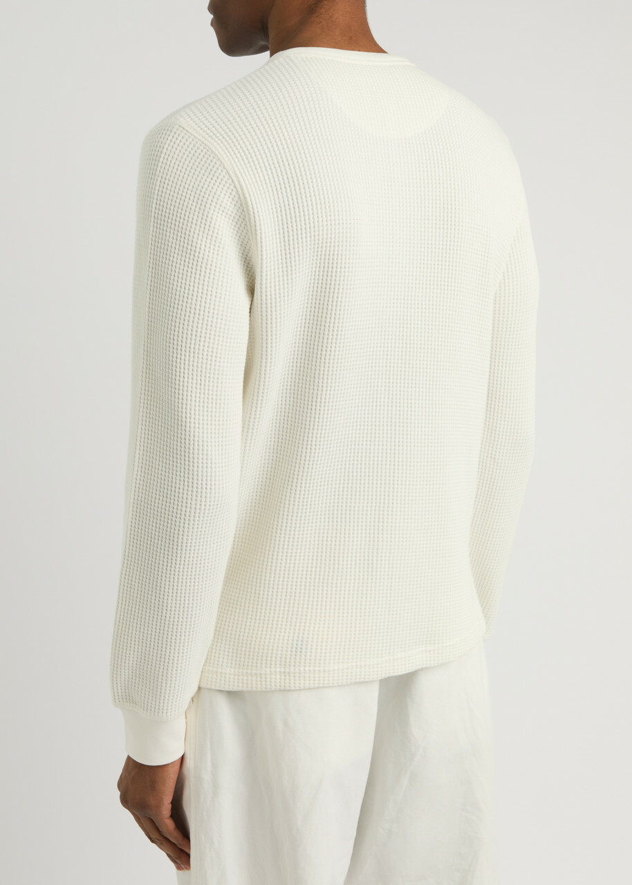 Wax London Halton Waffle Cotton Henley T-shirt Cream