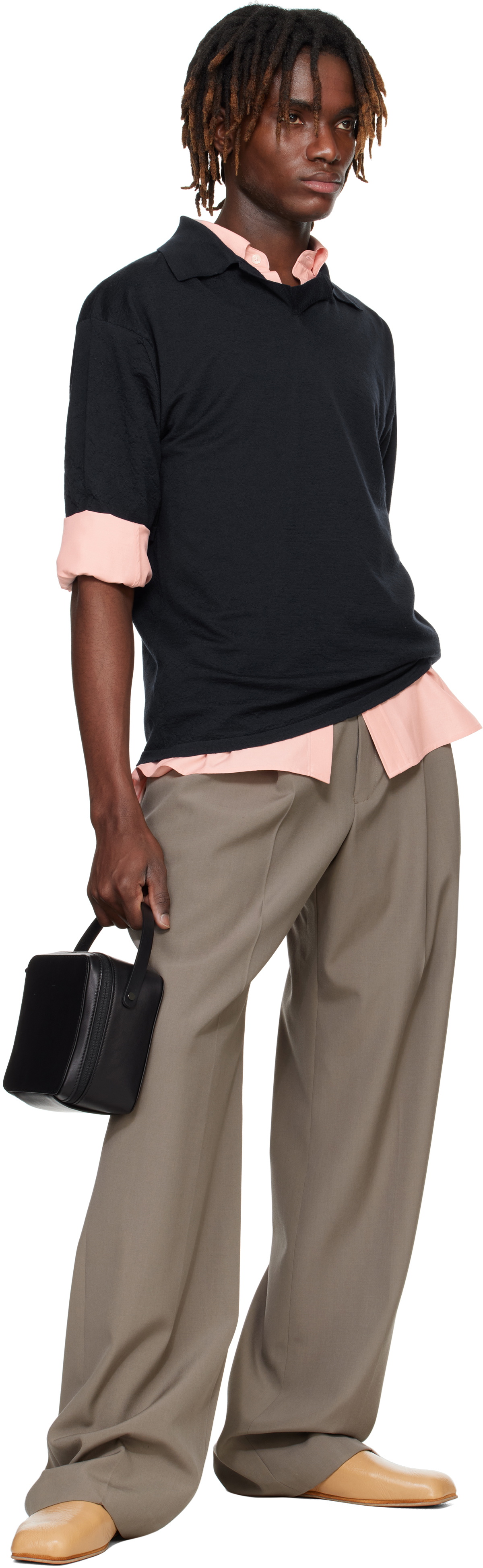 AURALEE Navy Product Dyed Wool Knit Polo